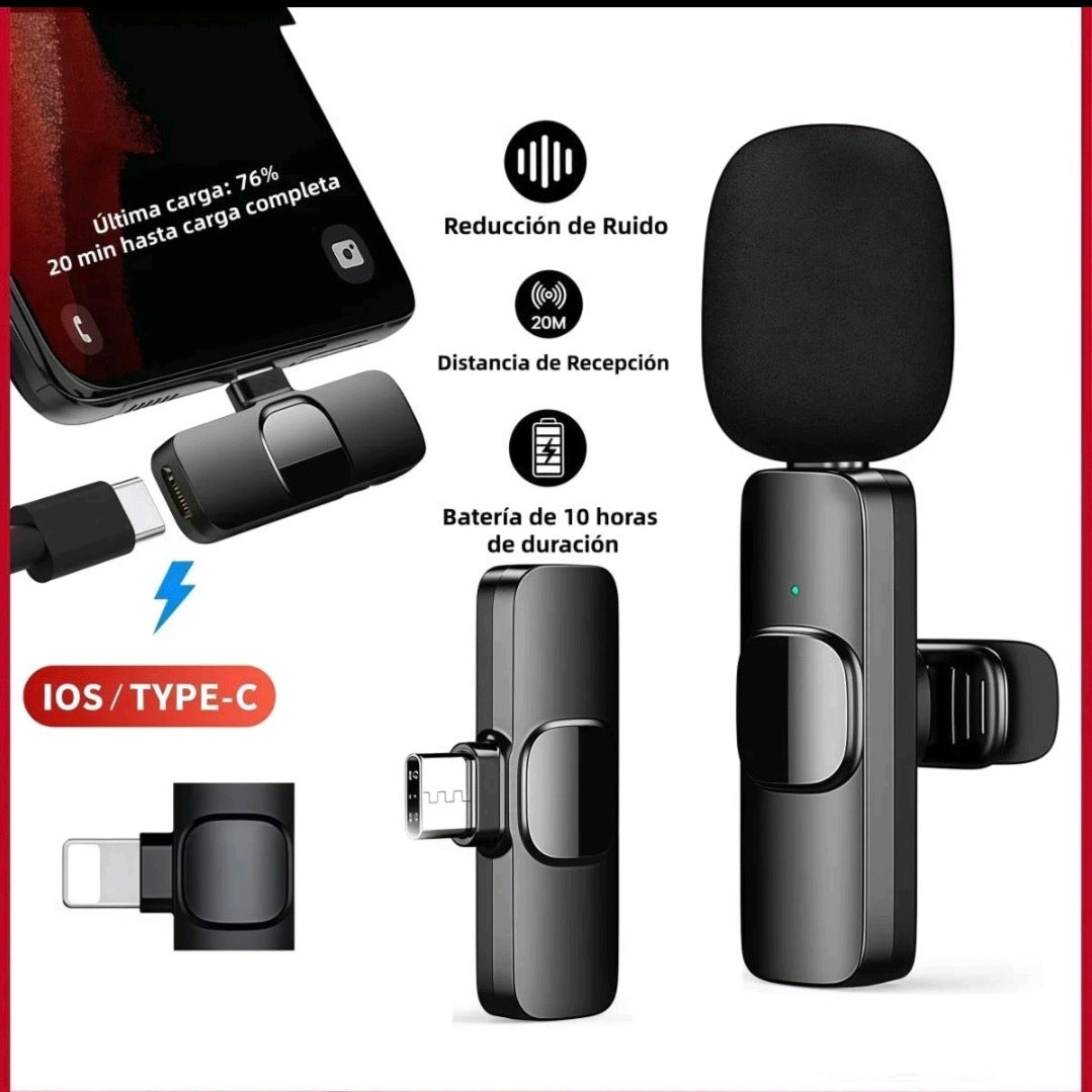 Micrófono inalámbrico Lavalier compacto y profesional