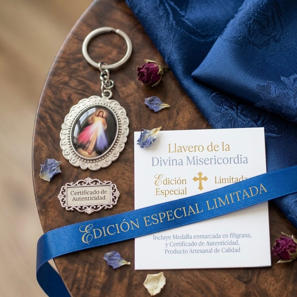 Llavero Medalla Religiosa Divina Misericordia Metal Plateado