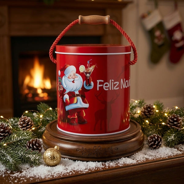 estuche de metal redondo decorado navidad