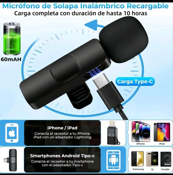 Micrófono inalámbrico Lavalier compacto y profesional